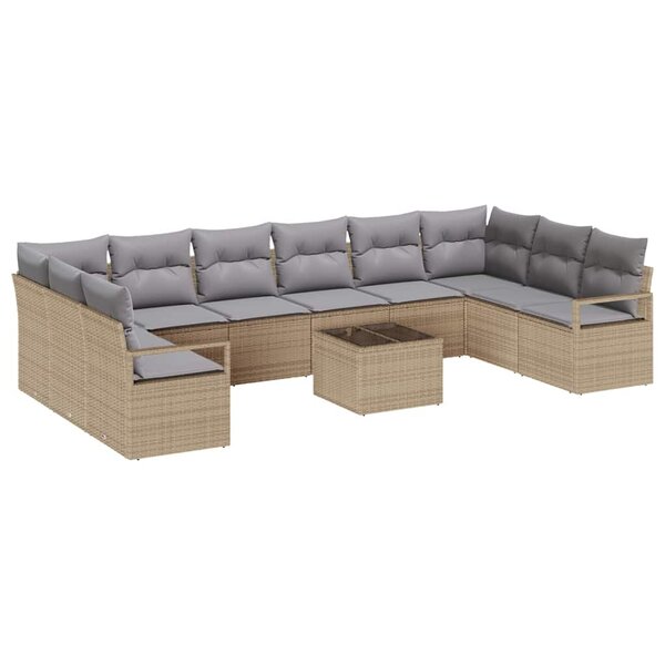 vidaXL Ensemble de canapé de jardin 11 Pièces Beige Poly rotin