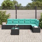 vidaXL Ensemble de canapé de jardin avec coussin 7 Pièces Noir polyrotin