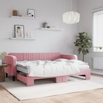 vidaXL Lit de jour avec lit gigogne et matelas rose 80x200 cm velours