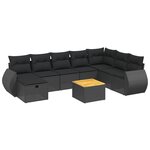 vidaXL Salon de jardin 9 Pièces avec coussins noir résine tressée