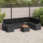 vidaXL Ensemble de canapé de jardin avec coussin 9 Pièces Noir Poly rotin