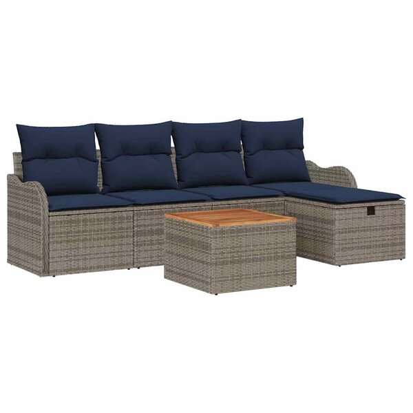 vidaXL Ensemble de canapé de jardin avec coussin 6 Pièces Gris Poly rotin