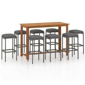 vidaXL Ensemble de bar de jardin avec coussins 9 Pièces Gris