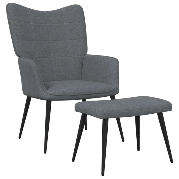 vidaXL Chaise de relaxation avec tabouret Gris foncé Tissu