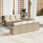Ensemble de 8 Pièces avec Coussins Beige Poly Ratan