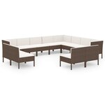 vidaXL Salon de jardin 12 Pièces avec coussins Résine tressée Marron