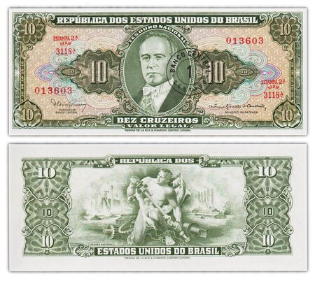 Billet de collection 1 centavo / 10 cruzeiros 1966 1967 brésil - neuf - p183