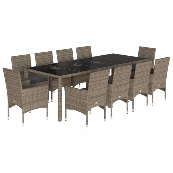 vidaXL Ensemble à manger de jardin et coussins 11 Pièces gris rotin verre