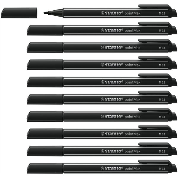 Stylo feutre pointMax pointe moyenne 0.8mm noir x 10 STABILO
