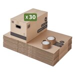 Pack and Move - Lot 30 cartons déménagement stockage standard - 60 x 30 x 30 cm - Poignées renforcées - 2 adhésifs offerts