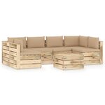 vidaXL Salon de jardin 7 Pièces avec coussins Bois imprégné de vert