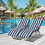 Lot de 2 chaise longue bain de soleil adjustable pliable transat lit de jardin en acier bleu + blanc