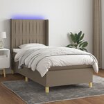 vidaXL Sommier à lattes de lit matelas et LED Taupe 90x200 cm Tissu