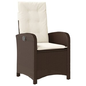 vidaXL Chaise inclinable de jardin avec coussins marron résine tressée