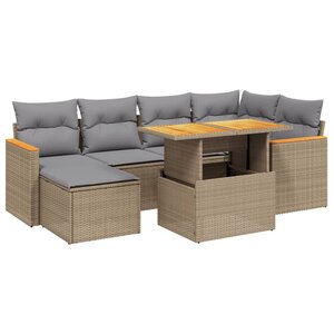 vidaXL Salon de jardin avec coussins 7 Pièces beige résine tressée