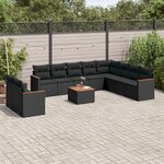 vidaXL Salon de jardin 11 Pièces avec coussins noir résine tressée