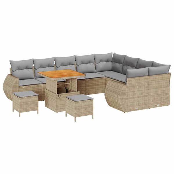 vidaXL Ensemble de canapé de jardin 12 Pièces Beige polyrotin