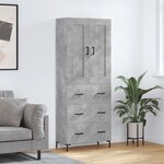vidaXL Buffet haut Gris béton 69 5x34x180 cm Bois d'ingénierie