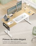 Bureau assis debout électrique 70 x 160 x (72-120) cm table réglable en hauteur mémoire 4 hauteurs pochette cadre en acier dessus épais blanc pur et gris tourterelle 12_0004550