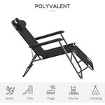 Chaise longue inclinable transat bain de soleil 2 en 1 pliant têtière amovible charge max. 136 Kg toile oxford facile d'entretien noir