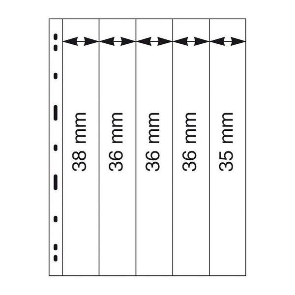 Feuilles Uniplate Lindner transparentes à 5 bandes pour roulettes de timbres-postes.