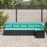 vidaXL Ensemble de canapé de jardin avec coussin 6 Pièces Noir polyrotin