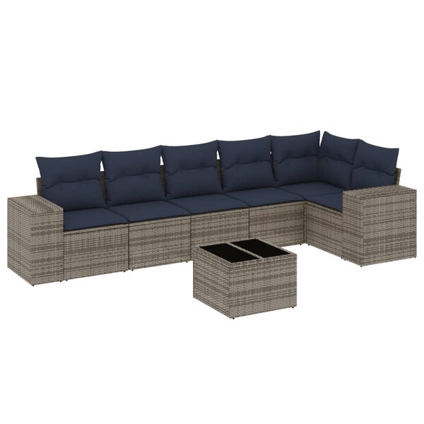 vidaXL Salon de jardin 7 Pièces avec coussins gris résine tressée