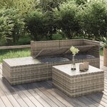 vidaXL Salon de jardin 4 Pièces avec coussins Gris Résine tressée