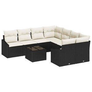vidaXL Ensemble de Canapés avec coussin 9 Pièces Noir et Crème polyrotin