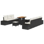 vidaXL Ensemble de Canapé de Jardin 10 Pièces avec Coussins Rattan Poly Noir Acacia