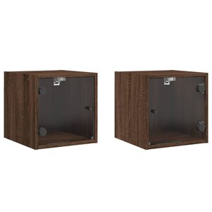 vidaXL Tables de chevet et portes vitrées 2Pièces chêne marron 35x37x35cm