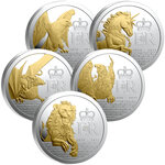 Monnaie QUEEN'S BEAST Gilded Set 5x1 Oz Argent 5 Pounds Pitcairn Islands 2026 (PRÉCOMMANDE)