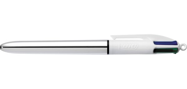 Stylo bille 4 COLOURS SHINE Argent Pointe Moy. 4 Couleurs classiques BIC