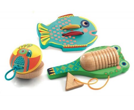 Set de 3 percussions Cymbale Castagnette Guiro