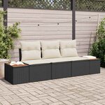vidaXL Ensemble de canapé de jardin avec coussin 3 Pièces Noir Poly rotin