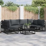 vidaXL Ensemble de canapé de jardin 6 pc Noir Aluminium