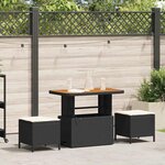 vidaXL Ensemble de salle à manger pour jardin 3 Pièces Noir Poly rotin