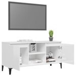 vidaXL Meuble TV avec pieds en métal Blanc brillant 103 5x35x50 cm