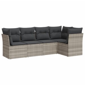 vidaXL Salon de jardin 5 Pièces avec coussins gris clair résine tressée