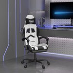 vidaXL Chaise de jeu pivotante et repose-pied Blanc et noir Similicuir