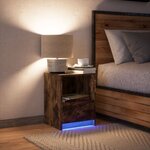 vidaXL Armoire de chevet et lumières LED chêne fumé bois d'ingénierie