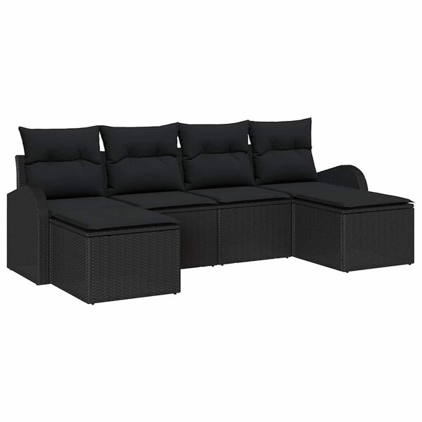 vidaXL Ensemble de Canapés avec coussin 6 Pièces Noir polyrotin