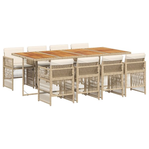 vidaXL Ensemble à manger de jardin et coussins 9 Pièces beige Poly rotin