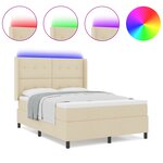 Lit Box Spring vidaXL avec Matelas & LED Crème 140x190 cm Tissu