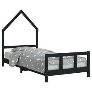 vidaXL Cadre de lit pour enfants noir 90x190 cm bois de pin massif
