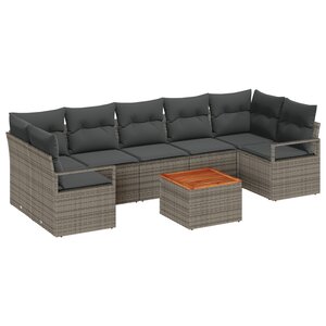 vidaXL Canapé de Jardin 8 Pièces avec Coussins Gris en Poly Rattan et Acacia