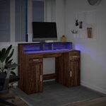 vidaXL Bureau et lumières LED chêne marron bois d'ingénierie