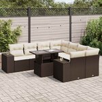 vidaXL Salon de jardin avec coussins 9 Pièces marron résine tressée