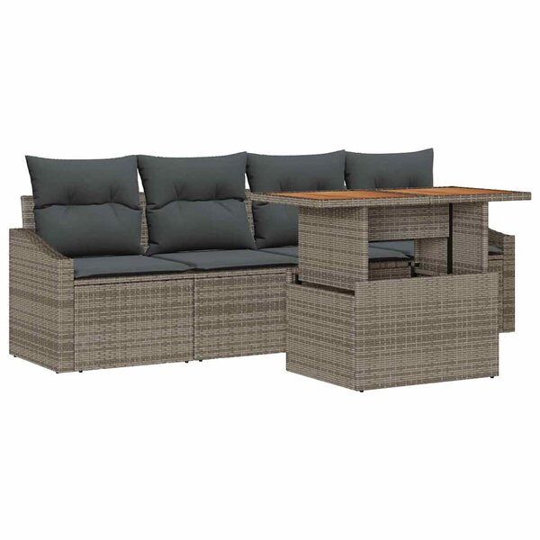 vidaXL Ensemble de canapé de jardin avec coussin 5 Pièces Gris Poly rotin