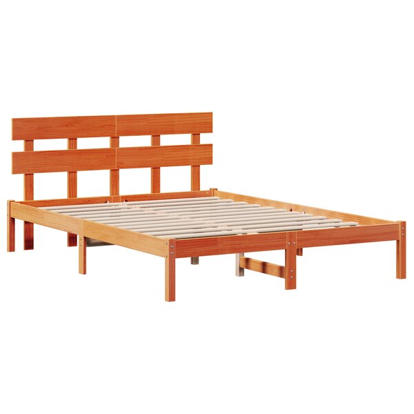 vidaXL Cadre de Lit avec Tête de Lit Marron Ciré 150x200 cm Bois de Pin Massif
